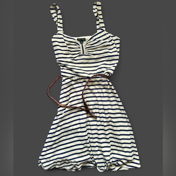 Lily Rose Navy Striped Sleeveless Dress with Belt - Picture 2 of 7